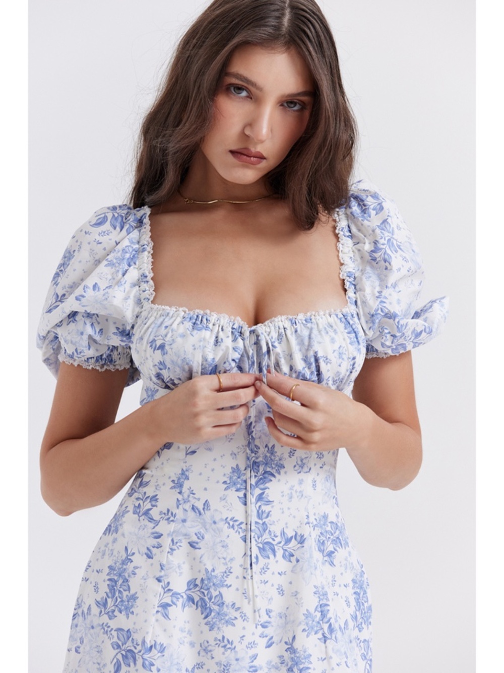 NEW House of CB Felizia Dress Blue Print + White Large with Regular Cup - Picture 6 of 17